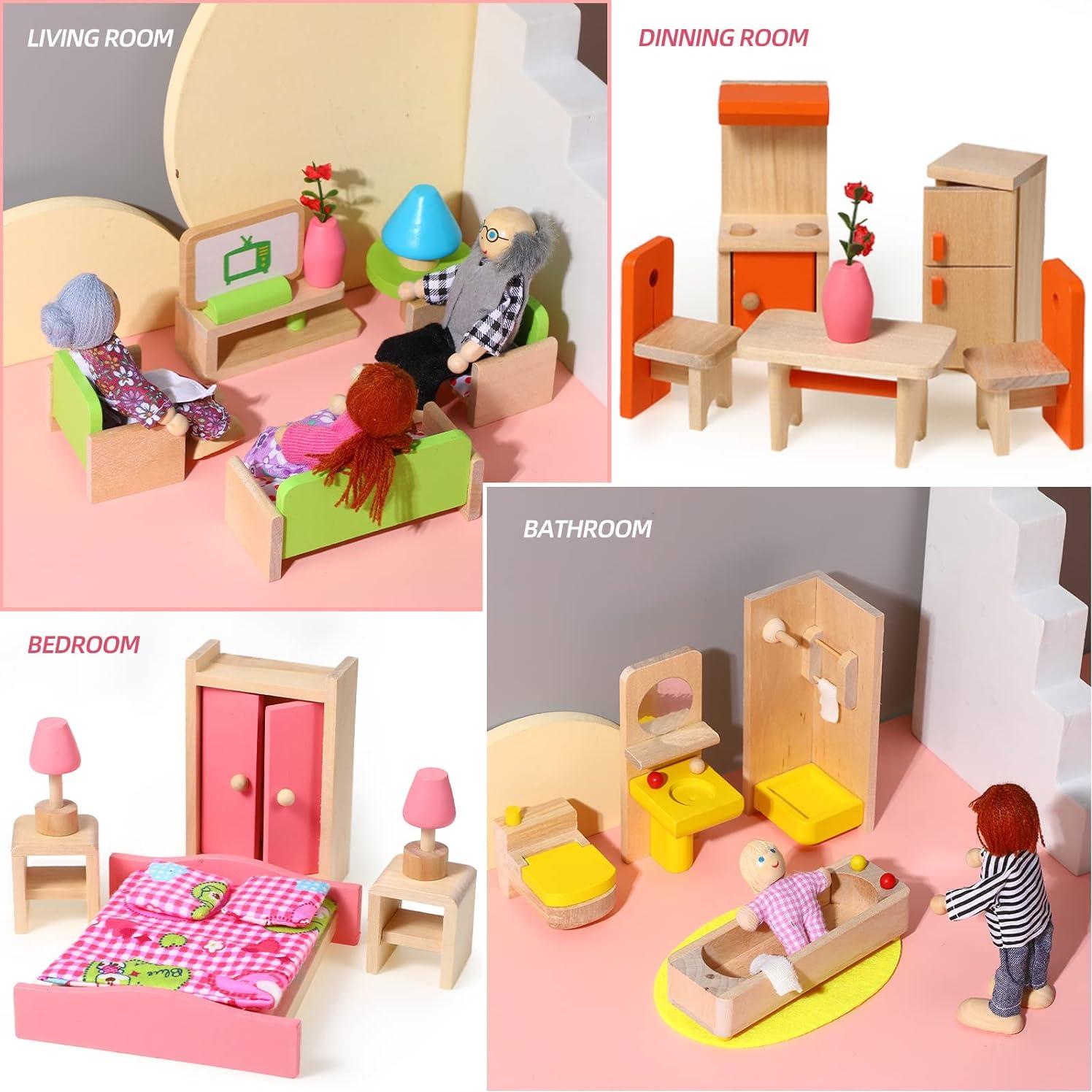 Juego de Muebles de Casa de Muñecas Civaner 52 Piezas Madera