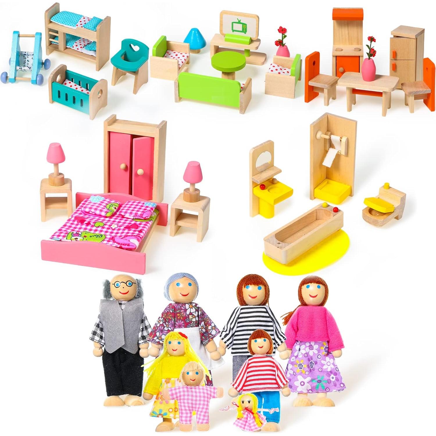 Juego de Muebles de Casa de Muñecas Civaner 52 Piezas Madera