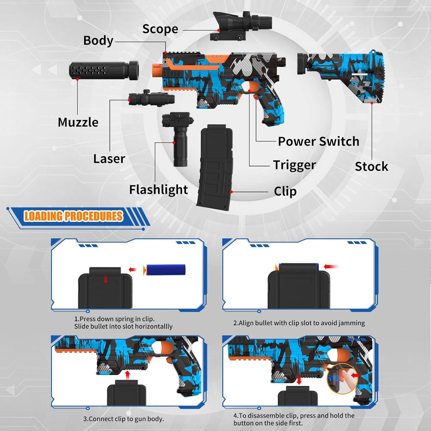 Blaster de Espuma Automático JIFTOK con 120 Dardos - Azul