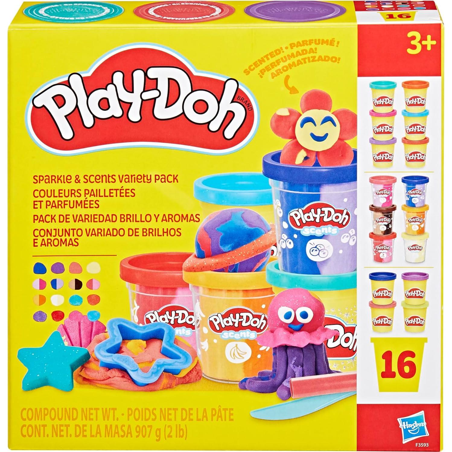 Play-Doh Paquete de Variedad Brillante y Aromas 16 Latas 907g