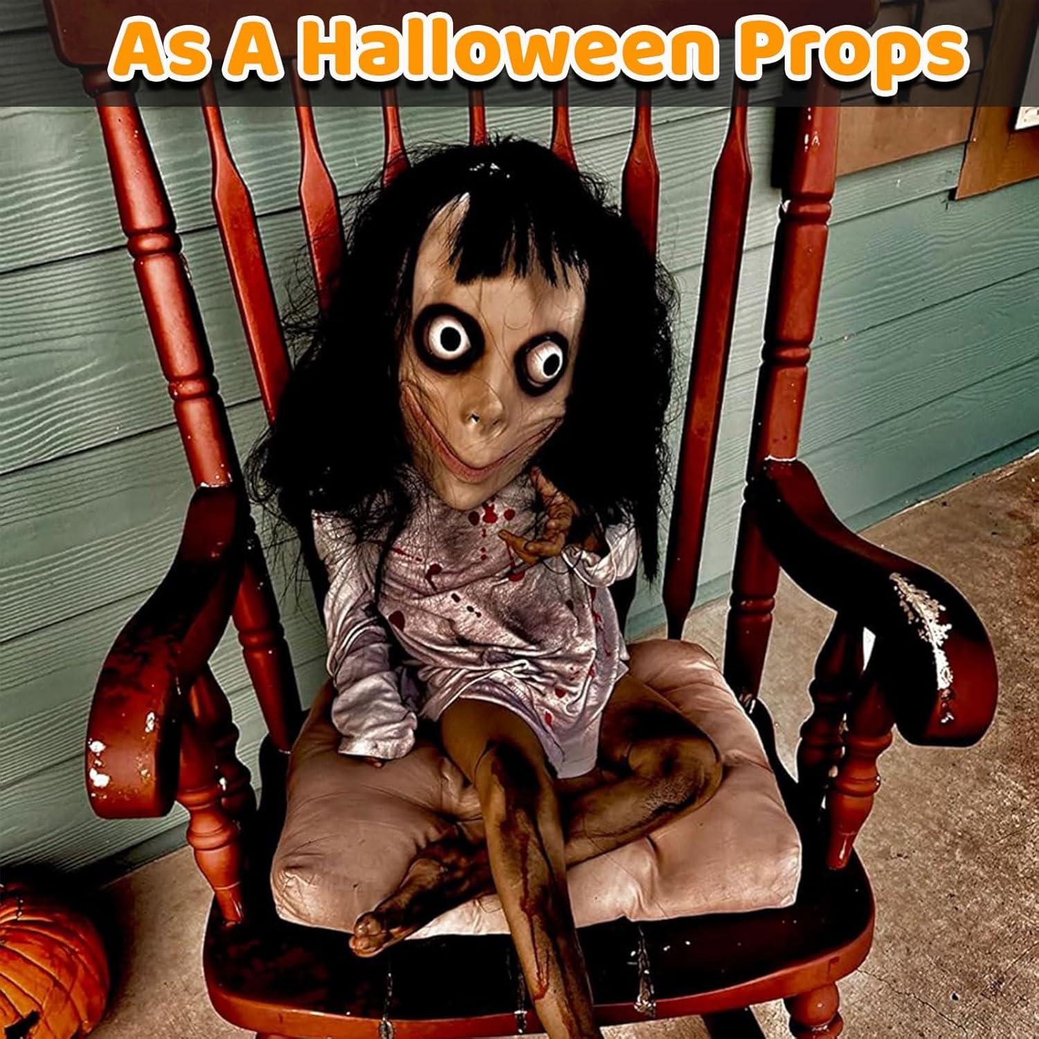 Máscara MOMO con peluca negra larga - Halloween y fiestas