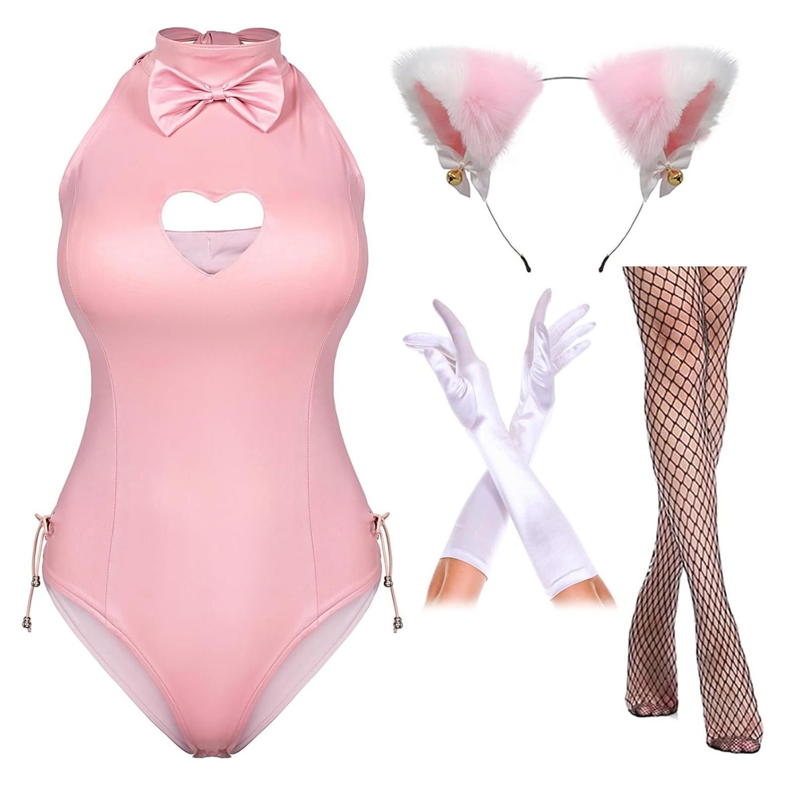 Disfraz de Conejita Rosa para Mujeres con Guantes y Orejas