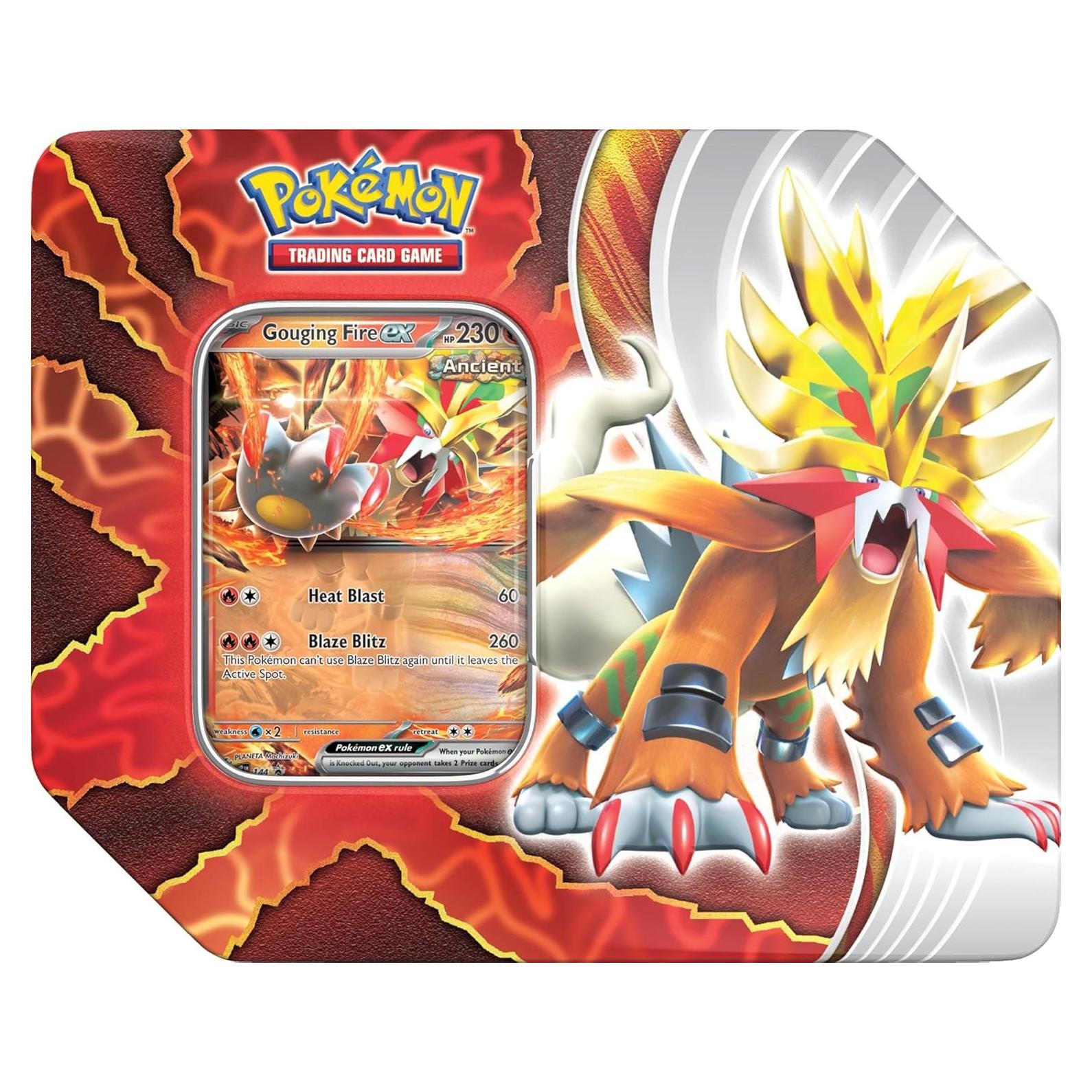 Lata de Destinos Paradoja Pokémon TCG - 5 Paquetes + Carta Promo