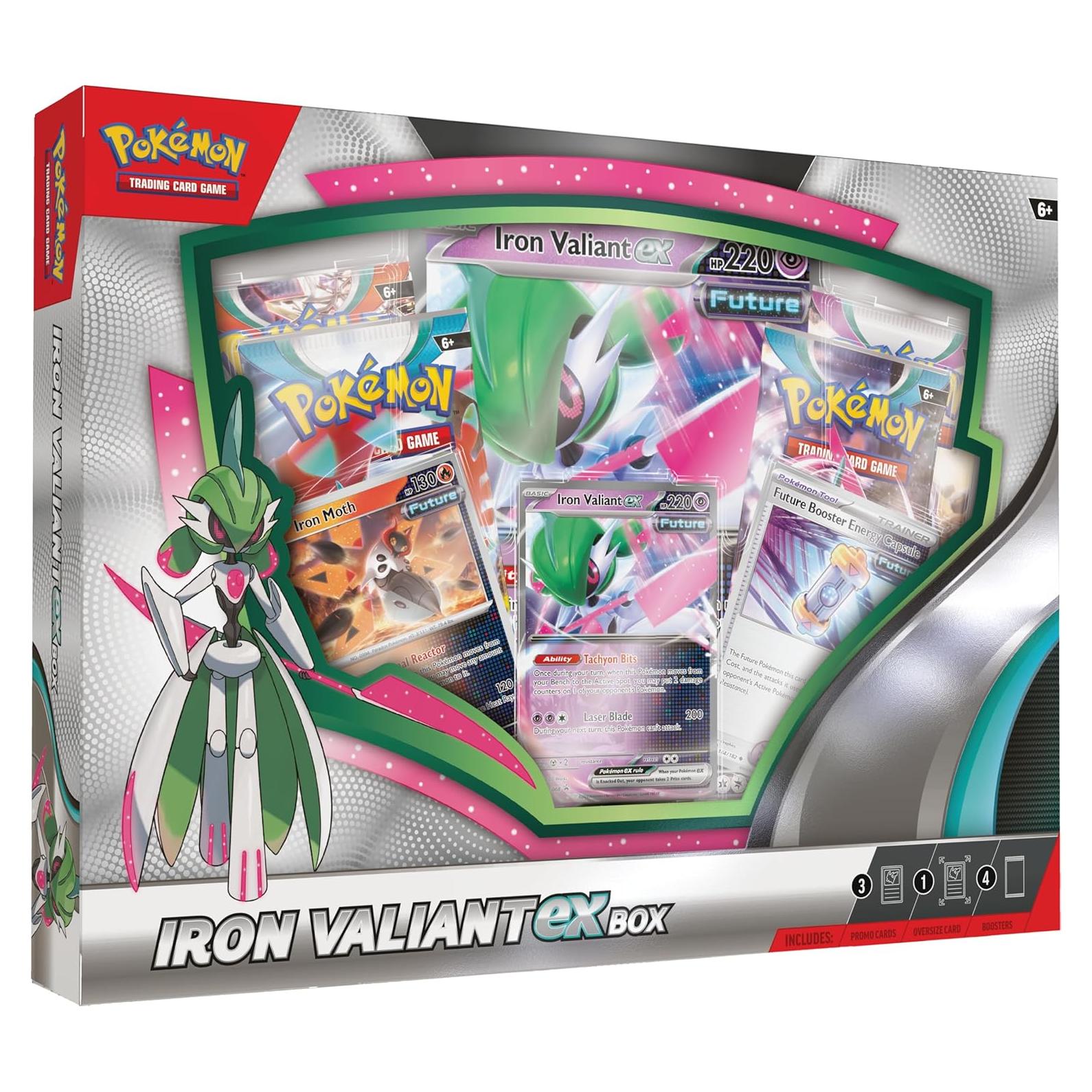 Caja Iron Valiant ex Pokémon TCG - 1 carta promocional y 4 refuerzos