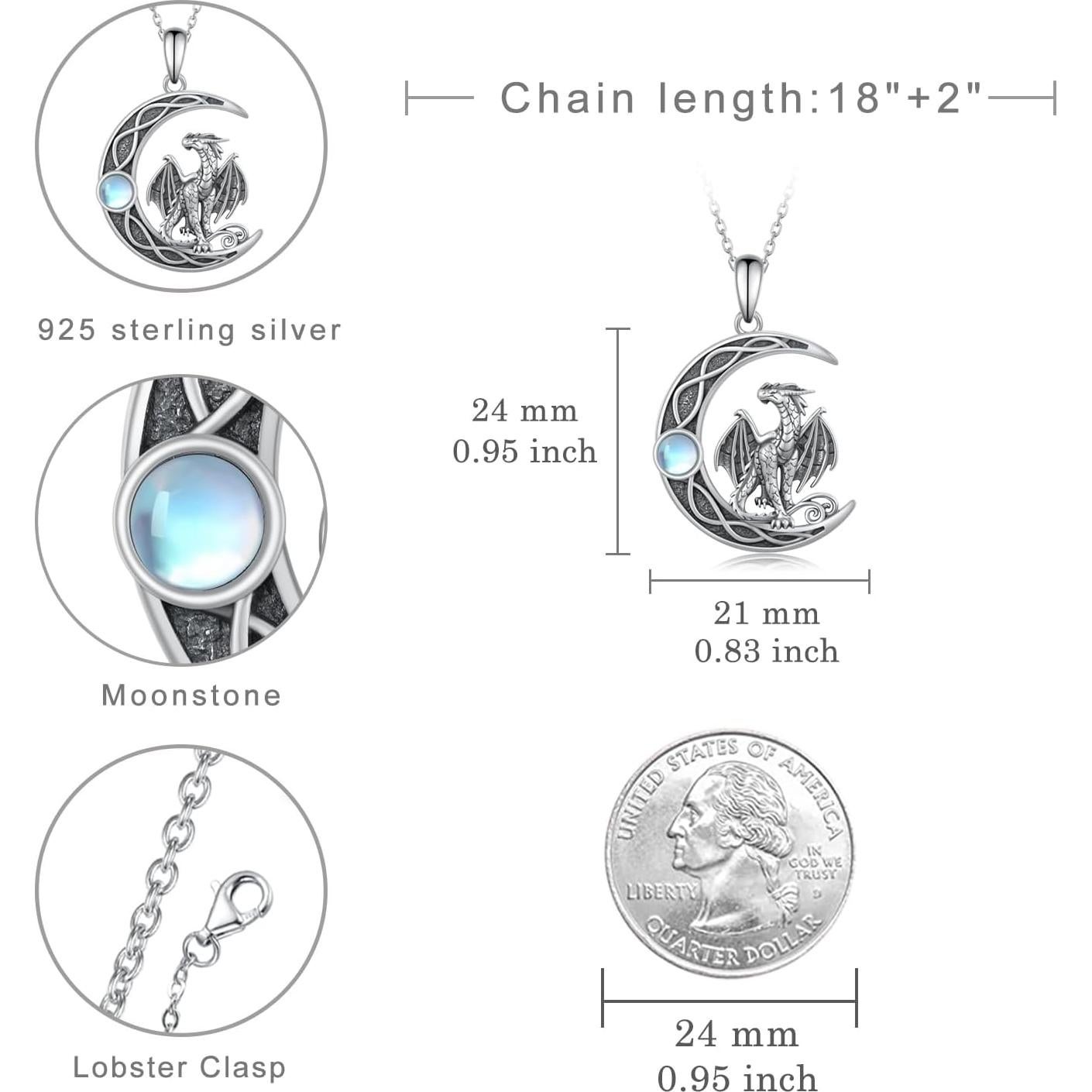 Collar de Dragón Celta de Plata Esterlina 925 con Piedra Lunar