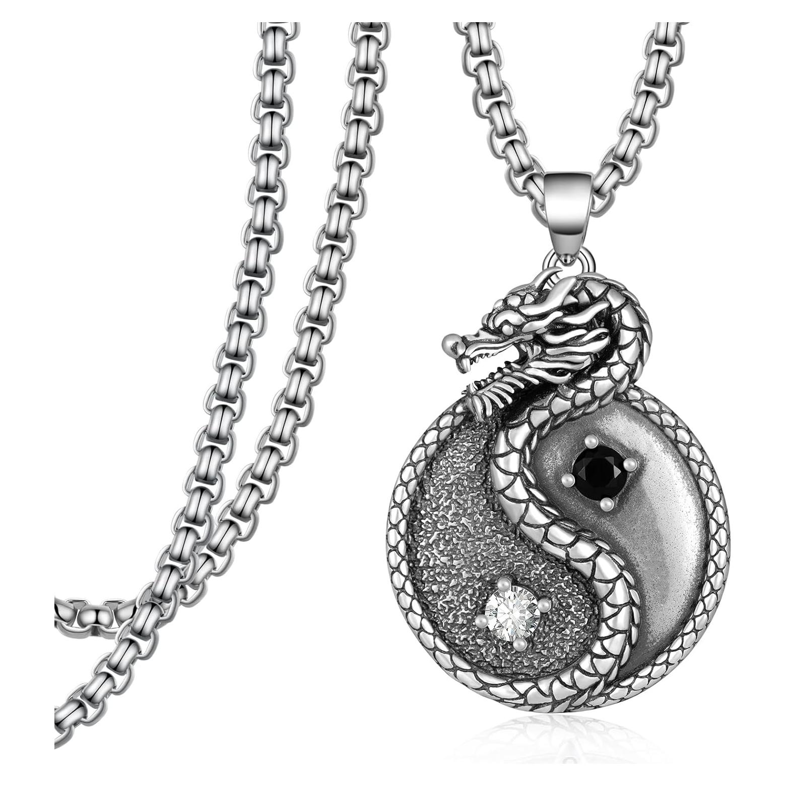 Collar Dragón Yin Yang 925 Plata Esterlina para Hombres