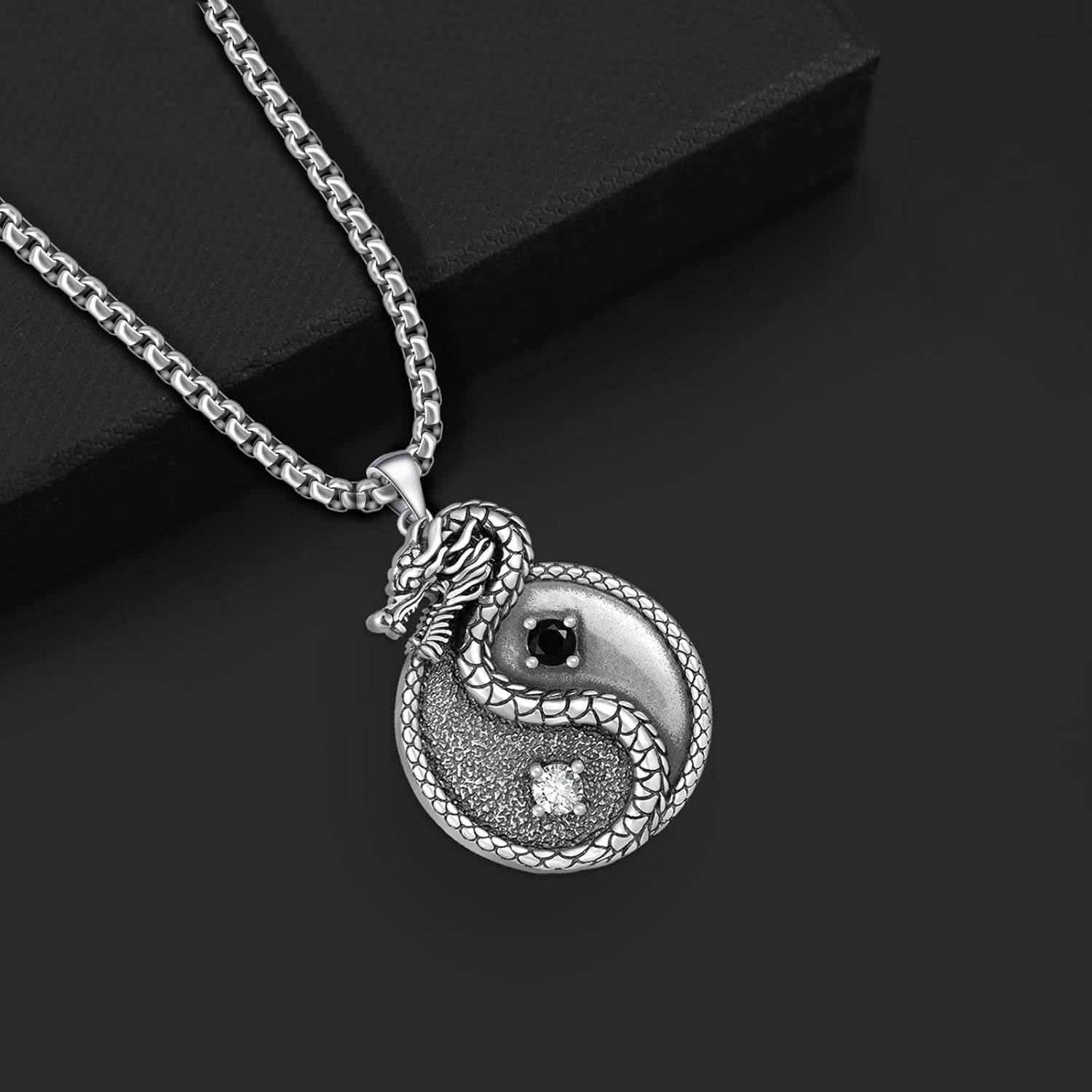 Collar Dragón Yin Yang 925 Plata Esterlina para Hombres