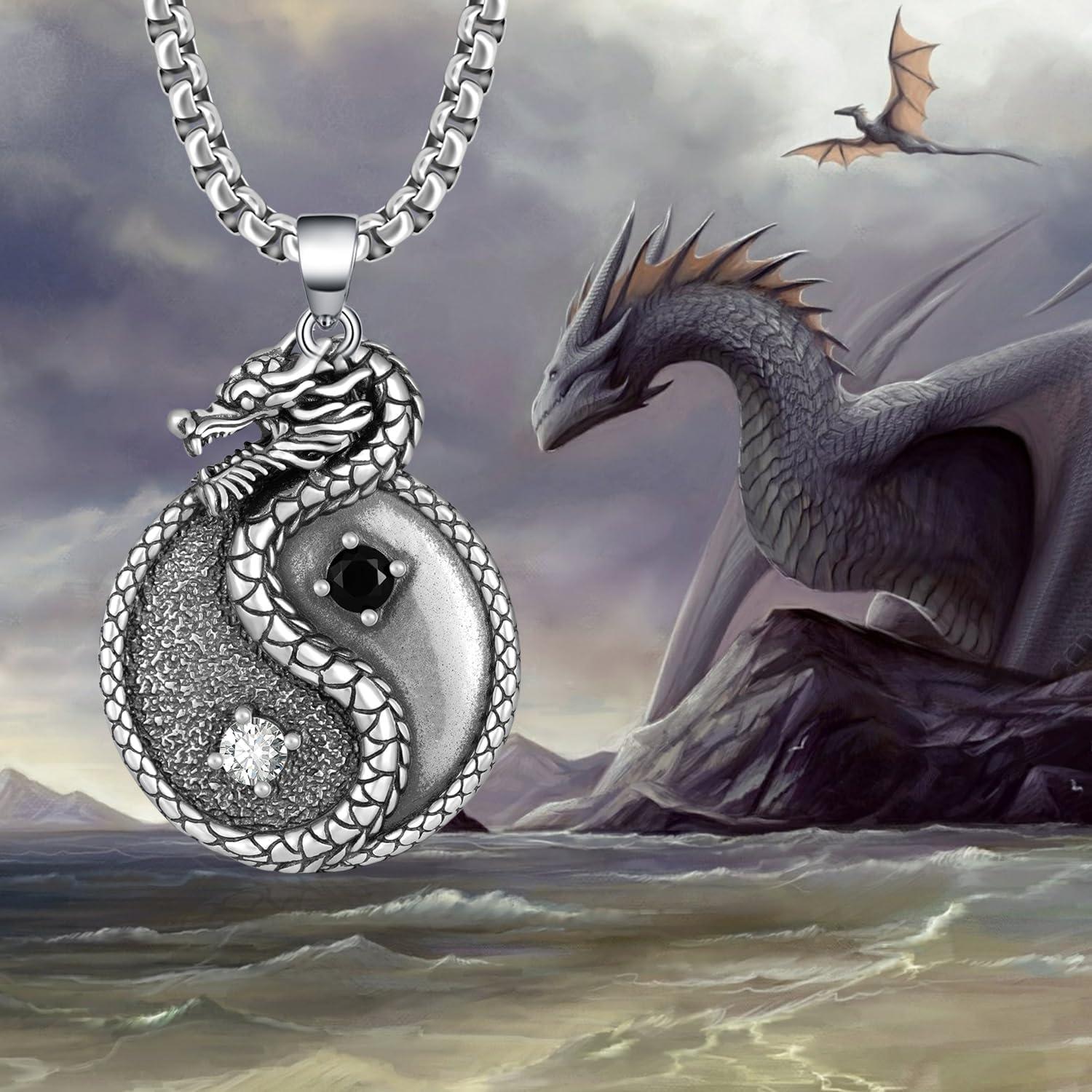 Collar Dragón Yin Yang 925 Plata Esterlina para Hombres