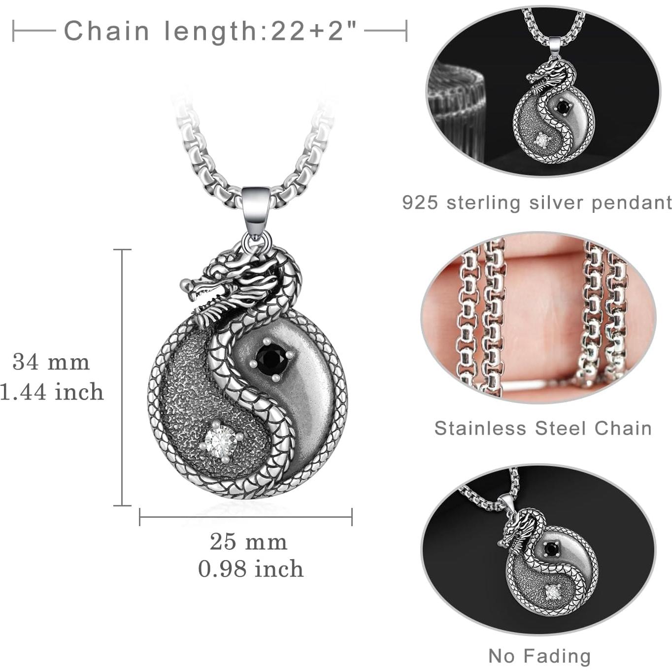 Collar Dragón Yin Yang 925 Plata Esterlina para Hombres