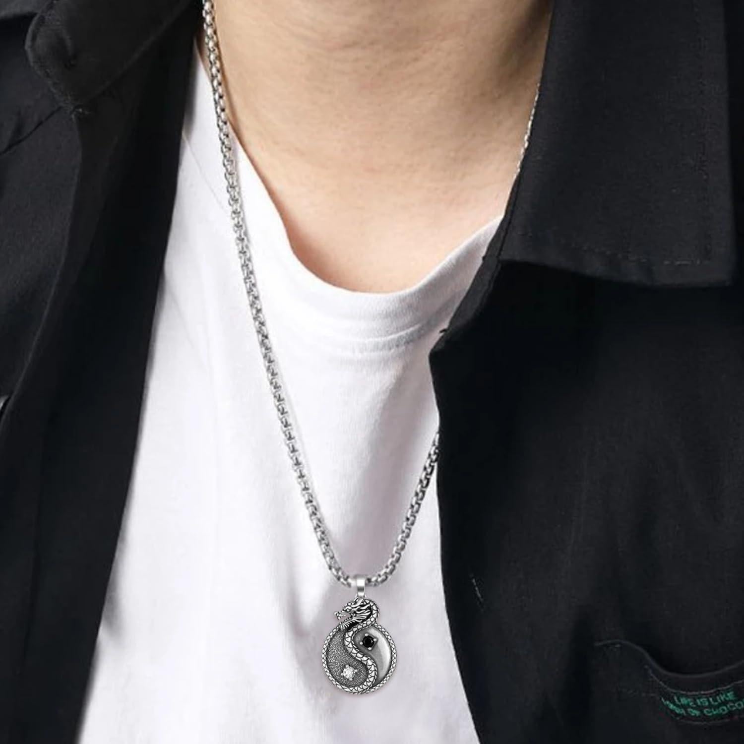 Collar Dragón Yin Yang 925 Plata Esterlina para Hombres