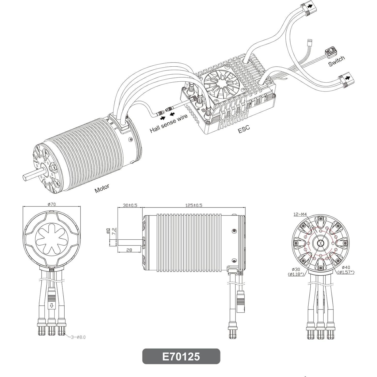 Motor Sin Escobillas Sensado XC E70125 560KV para Coche RC