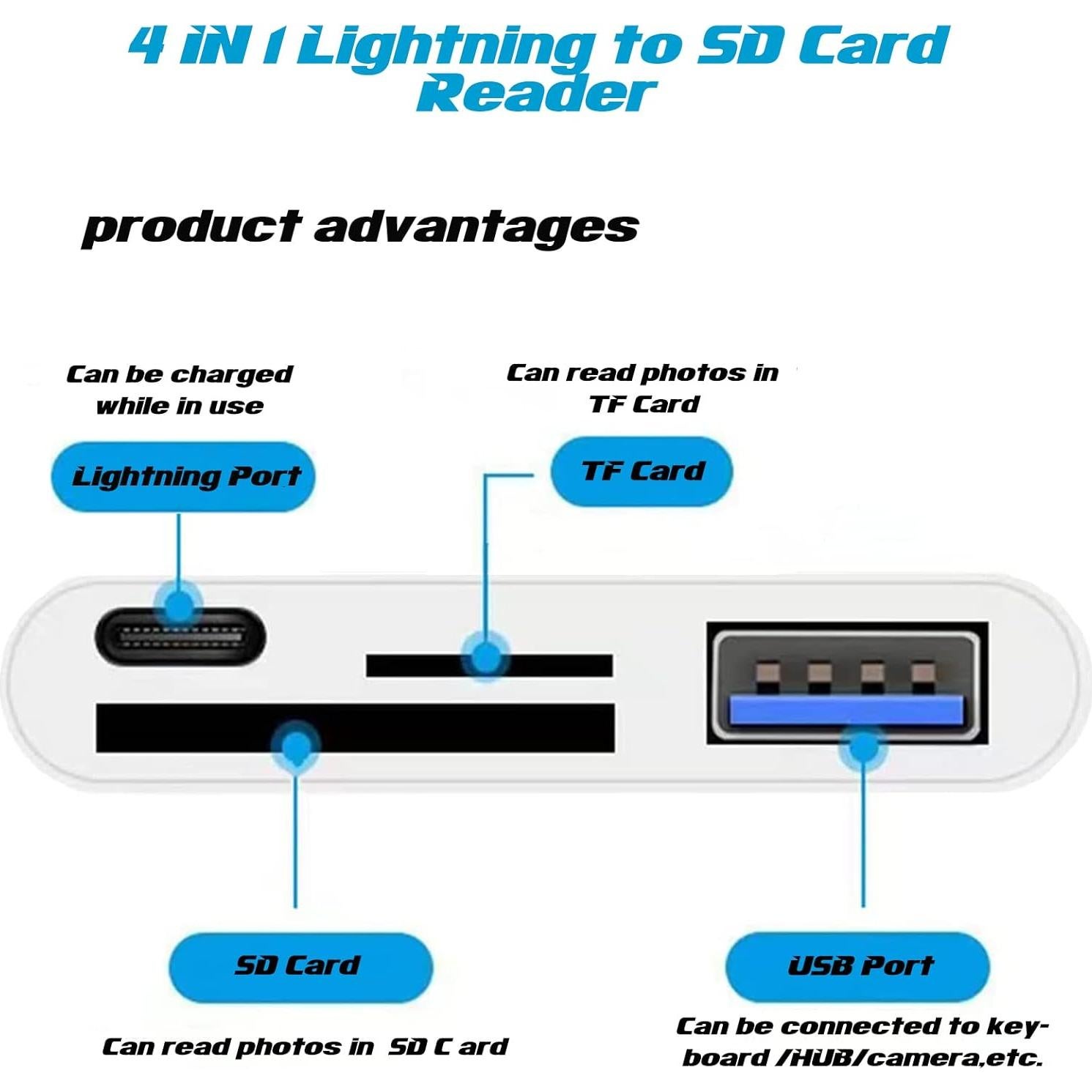 Lector de tarjeta SD a Lightning DCNETWORK 4 en 1 para iPhone