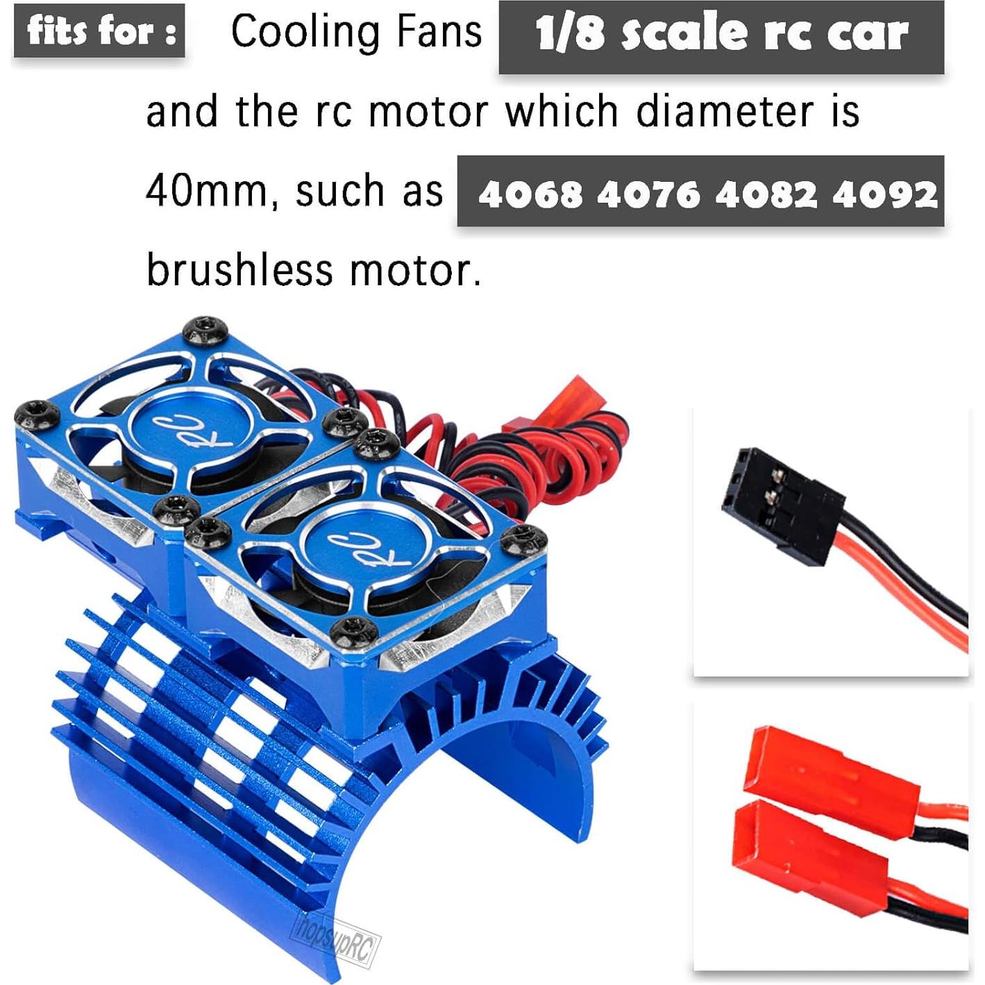 Ventilador de Enfriamiento Doble HopsupRC 40mm 1/8 Coche RC Azul