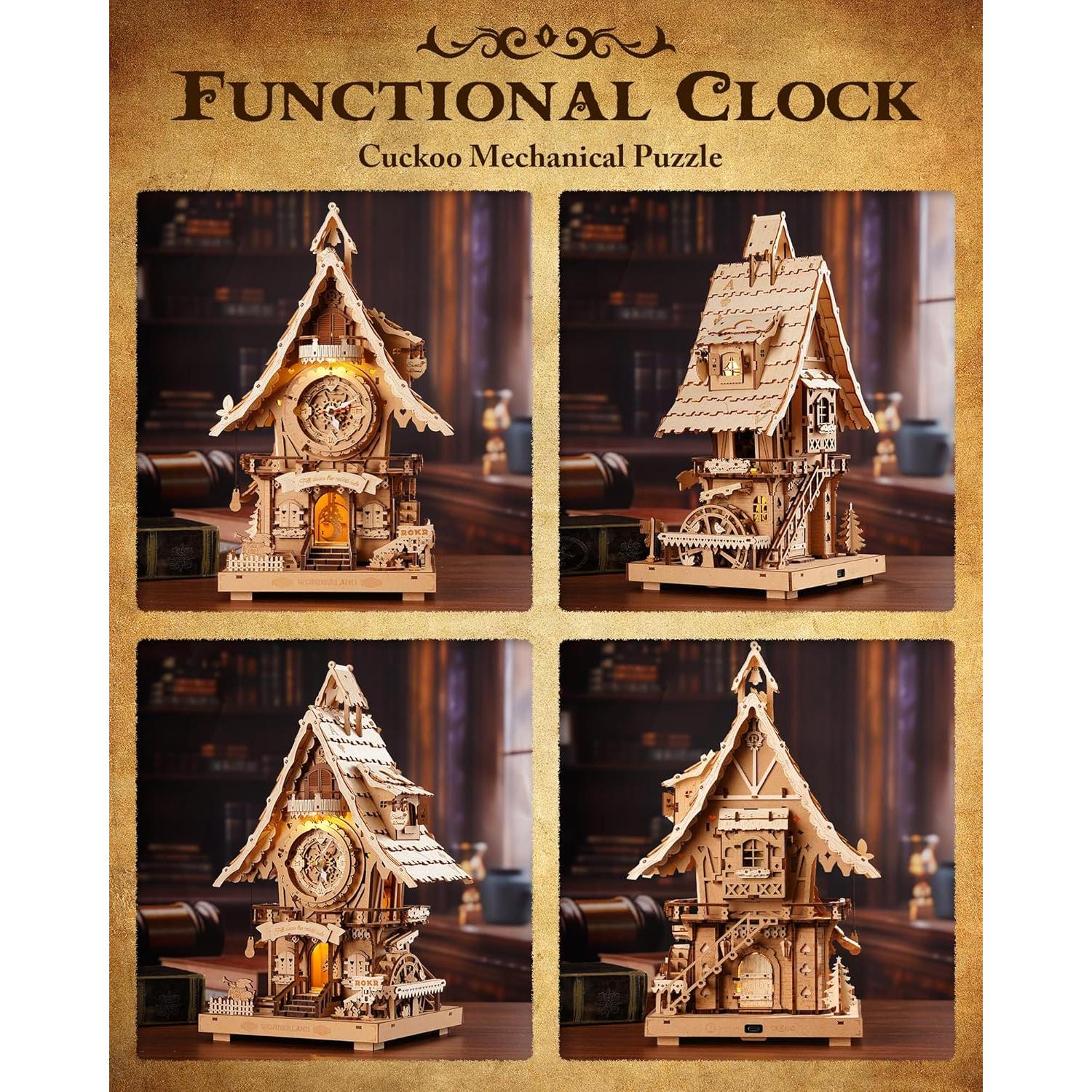 Rompecabezas 3D ROKR Reloj de Cuco de Madera 435 Piezas