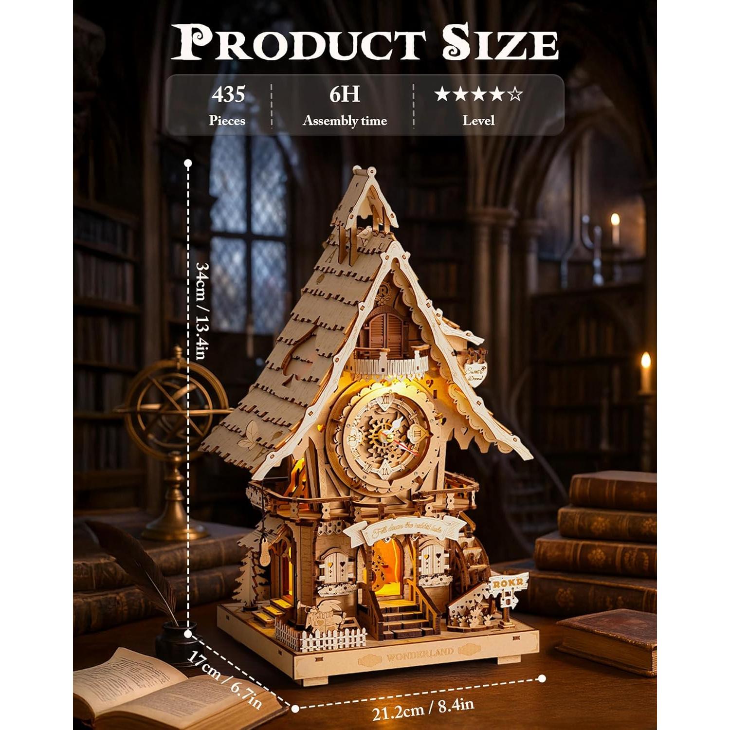 Rompecabezas 3D ROKR Reloj de Cuco de Madera 435 Piezas