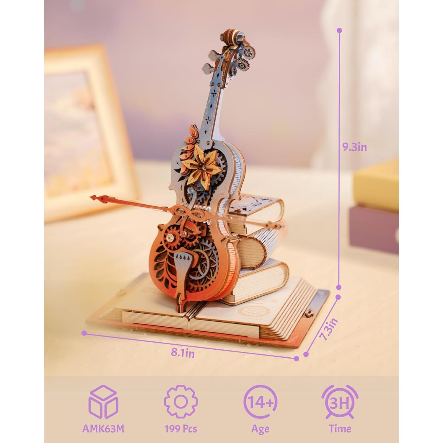 Rompecabezas 3D ROKR Violonchelo de Madera DIY - Caja de Música