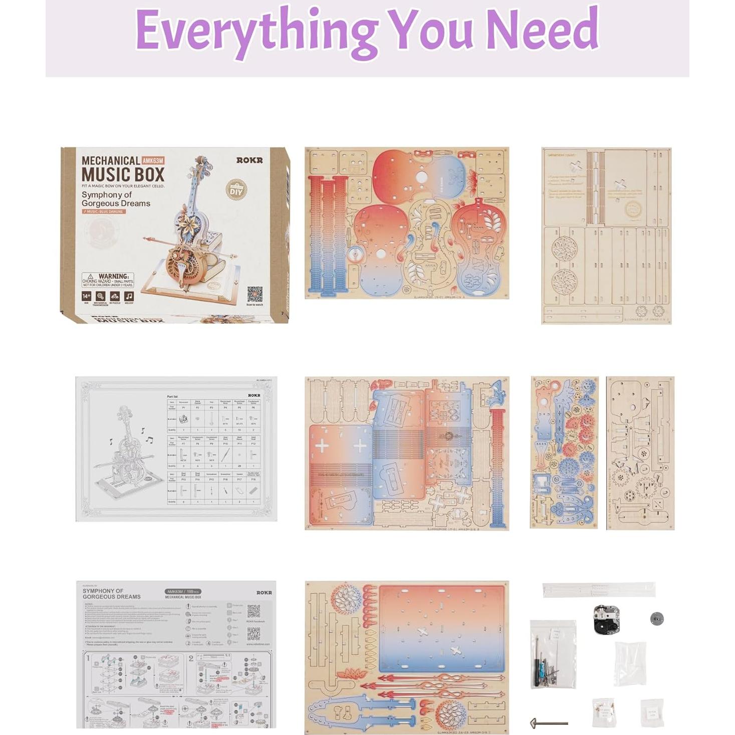 Rompecabezas 3D ROKR Violonchelo de Madera DIY - Caja de Música