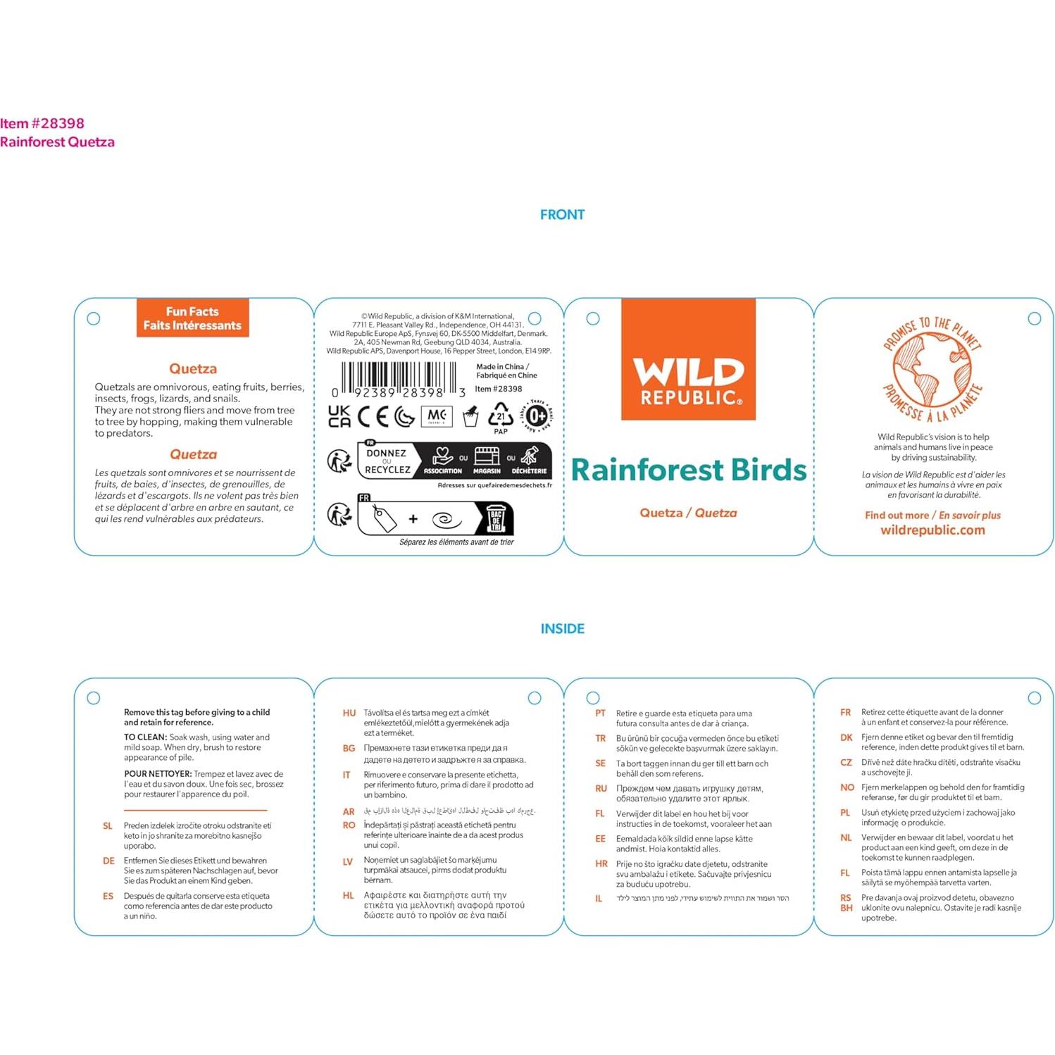 Quetzal de Peluche Wild Republic 11.43 cm Ecológico