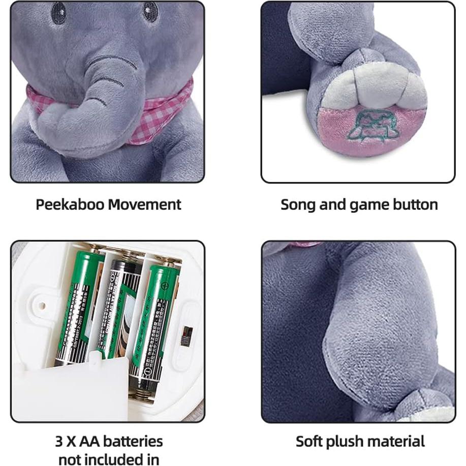 Juguete de Peluche Interactivo OMGOD Elefante Peek a Boo 33x30.5cm