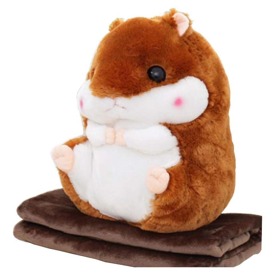 Almohada de peluche hámster marrón oscuro 50 cm con manta