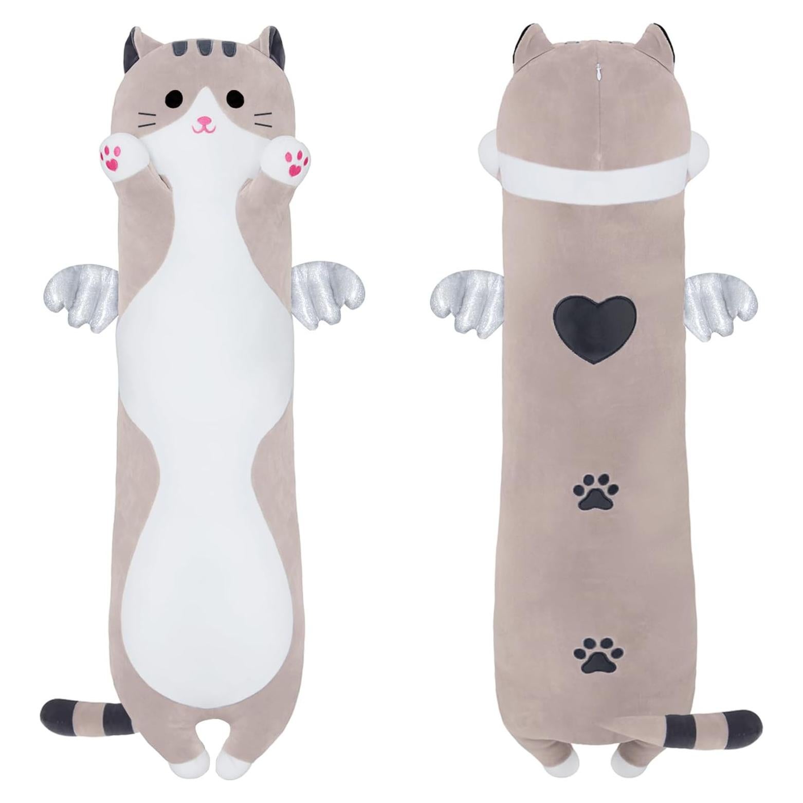 Almohada de Cuerpo de Gato Peluche SNOWOLF 90 cm Gris
