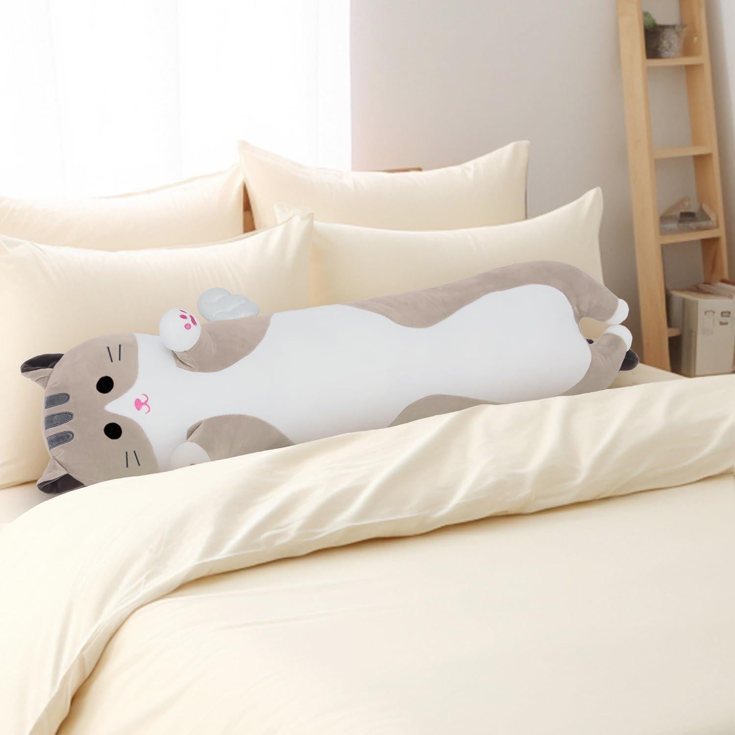 Almohada de Cuerpo de Gato Peluche SNOWOLF 90 cm Gris
