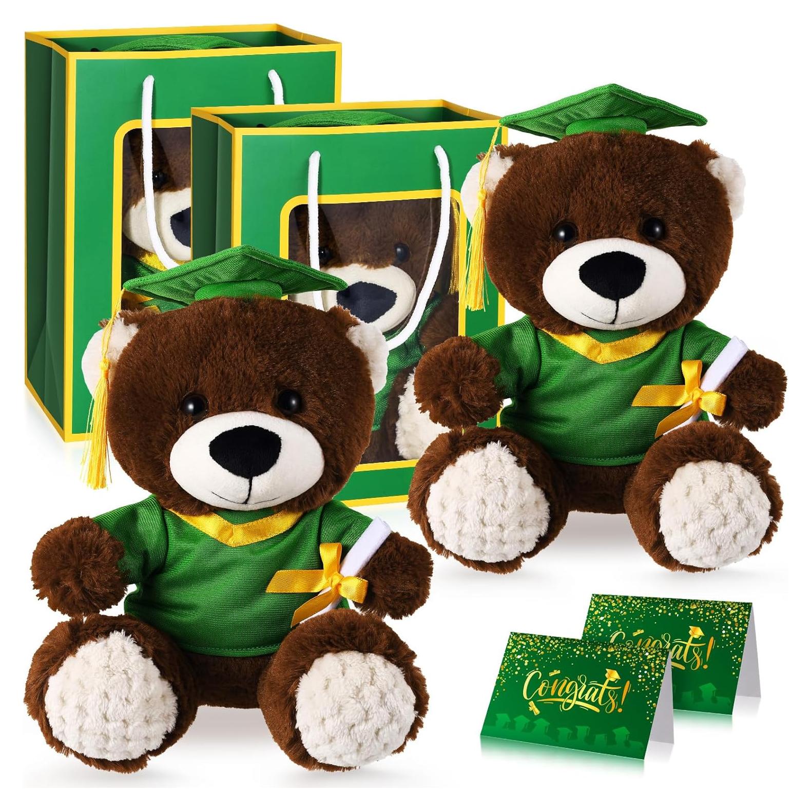 Set de 2 Osos de Peluche Graduación Verde con Tarjeta y Bolsa
