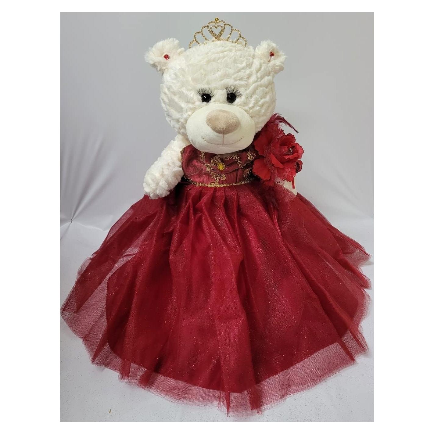 Oso de Peluche Quinceañera Kinnex 50.8 cm Burdeos con Vestido