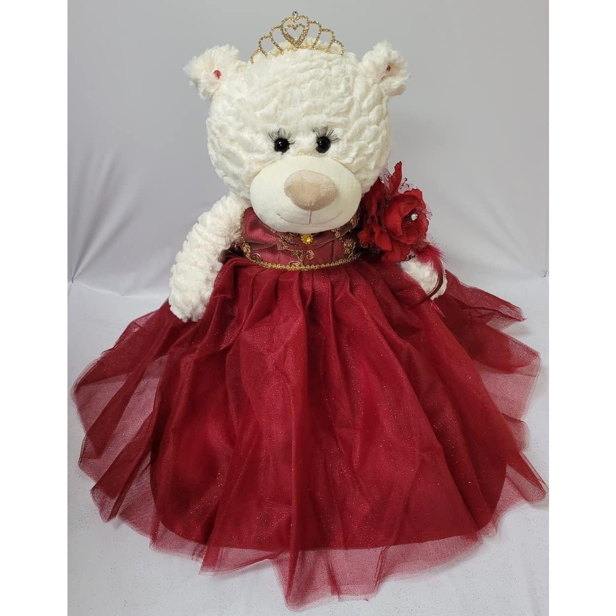 Oso de Peluche Quinceañera Kinnex 50.8 cm Burdeos con Vestido
