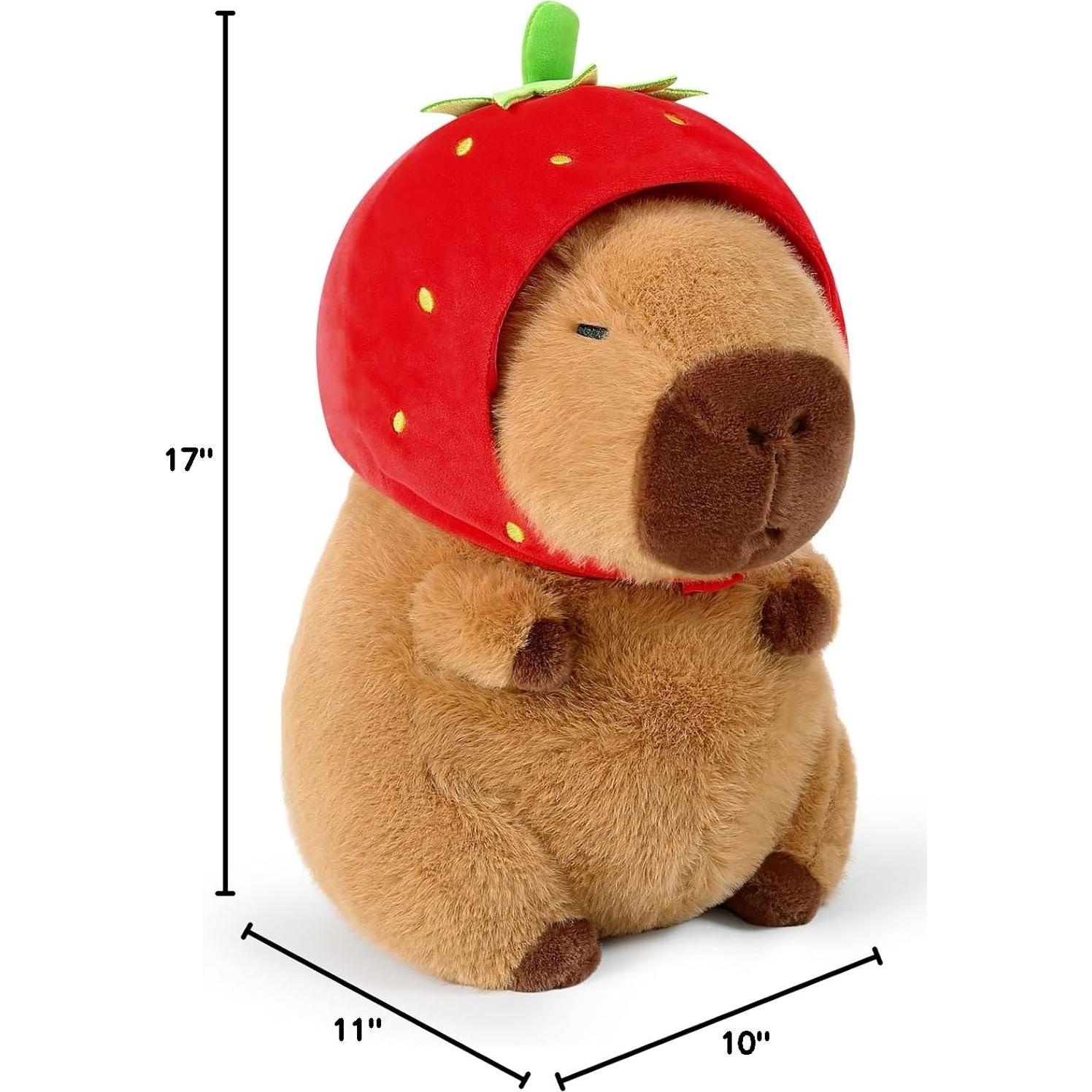 Peluche Capibara Ditucu 43 cm con Sombrero de Fresa Suave
