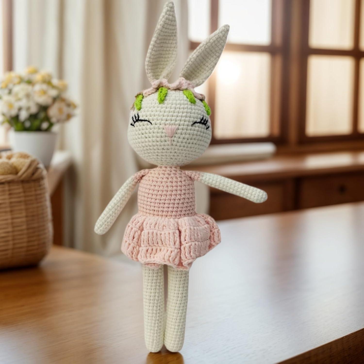 Conejo de peluche suave BBYP 32 cm - Sonajero de ganchillo