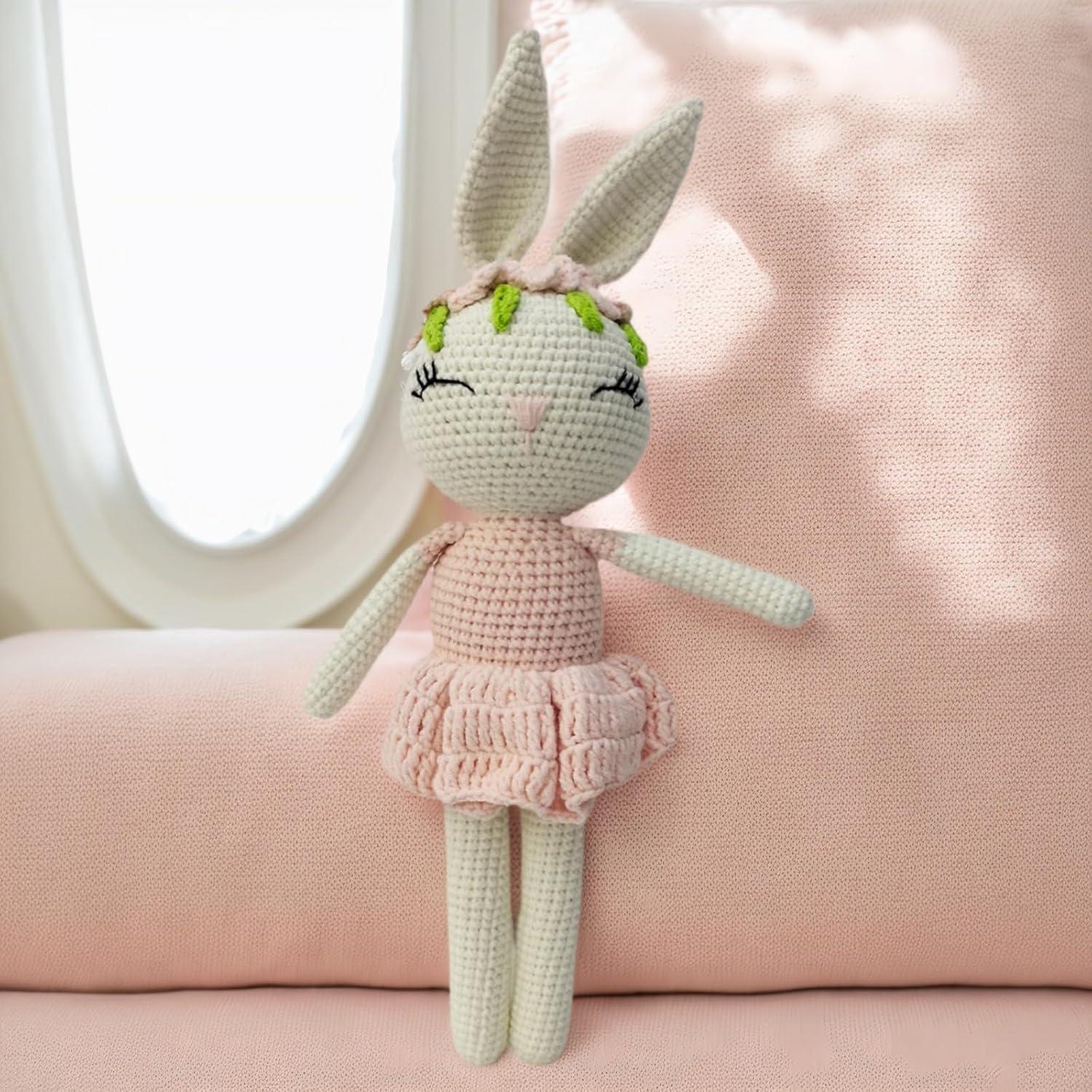 Conejo de peluche suave BBYP 32 cm - Sonajero de ganchillo