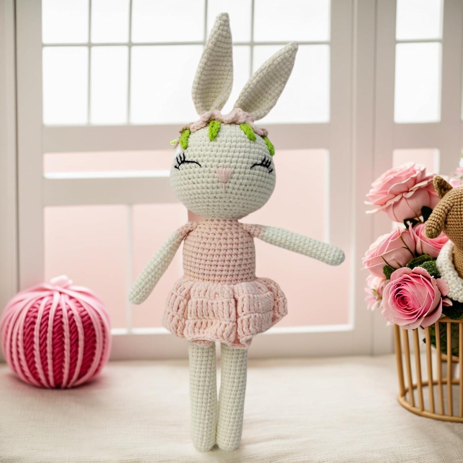 Conejo de peluche suave BBYP 32 cm - Sonajero de ganchillo