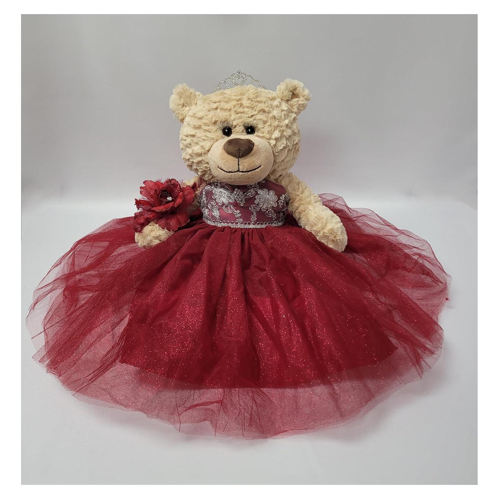 Oso de Quince Años Kinnex 50.8 cm Burdeos con Vestido