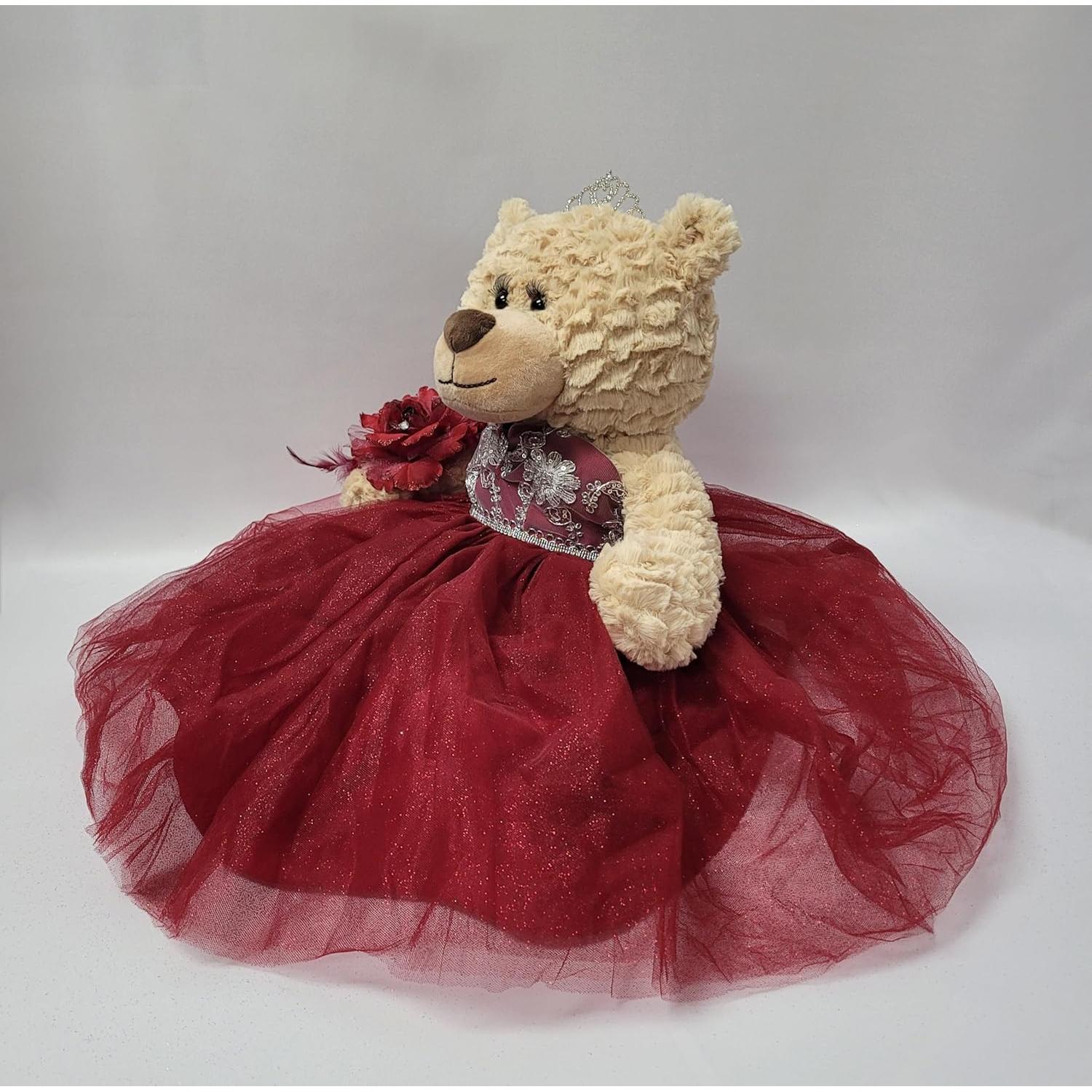 Oso de Quince Años Kinnex 50.8 cm Burdeos con Vestido