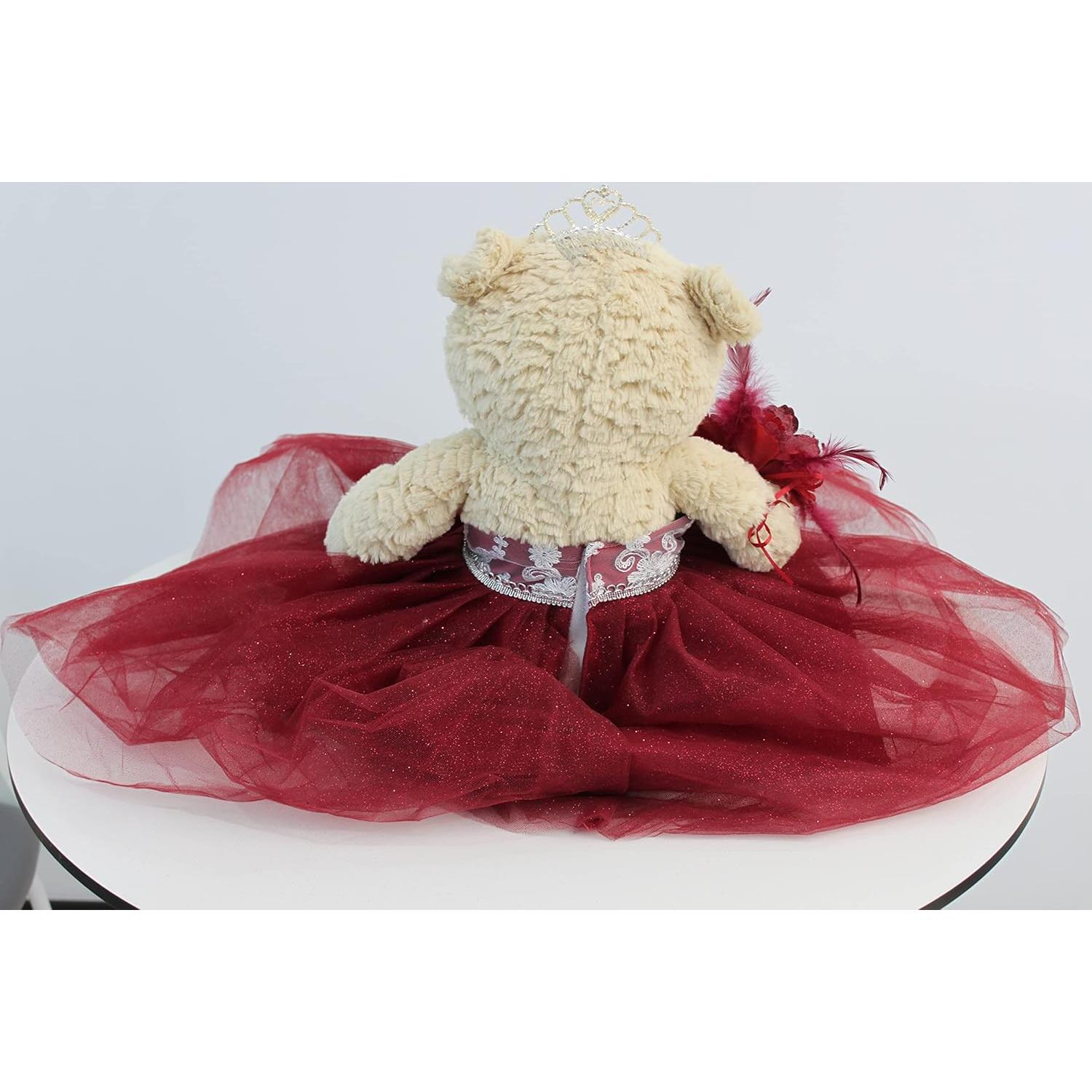 Oso de Quince Años Kinnex 50.8 cm Burdeos con Vestido