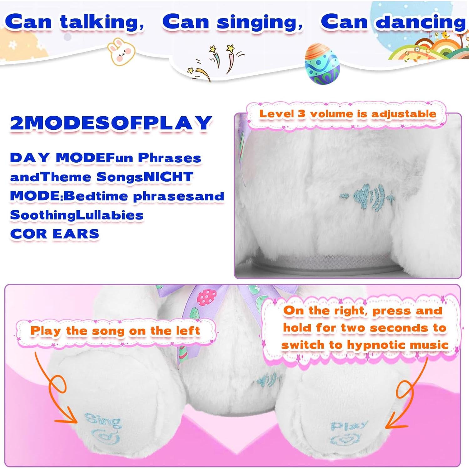 Conejo de Peluche Musical Interactivo 30 cm Beige - Zhong Le Toys