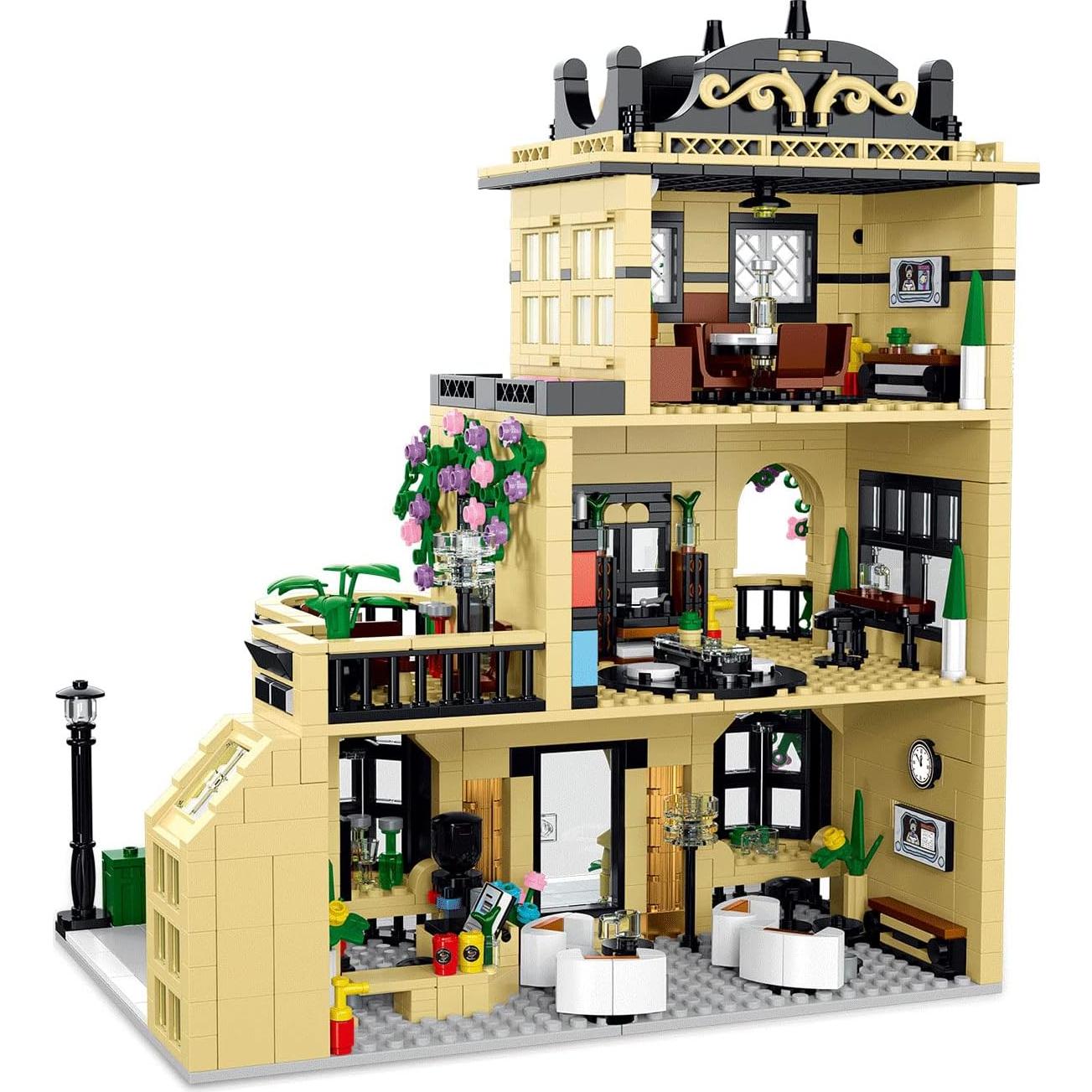 City Cafe Architecture Building Kit with LED Lights,3 Levels City Cafe Model Building Blocks Toy,for 12+Age Teen,Adult（1443 Pieces）