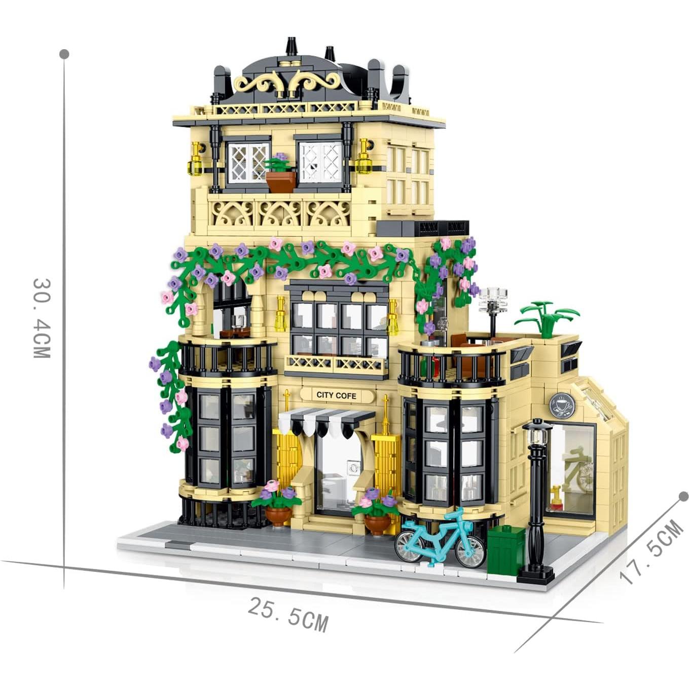 City Cafe Architecture Building Kit with LED Lights,3 Levels City Cafe Model Building Blocks Toy,for 12+Age Teen,Adult（1443 Pieces）