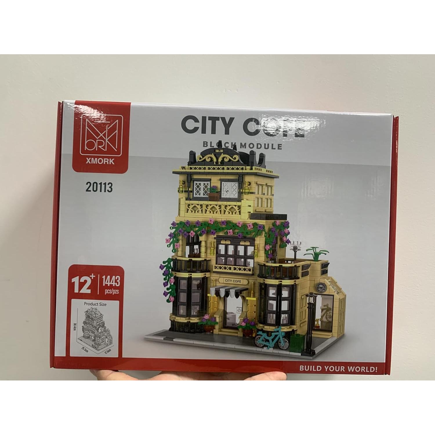 City Cafe Architecture Building Kit with LED Lights,3 Levels City Cafe Model Building Blocks Toy,for 12+Age Teen,Adult（1443 Pieces）
