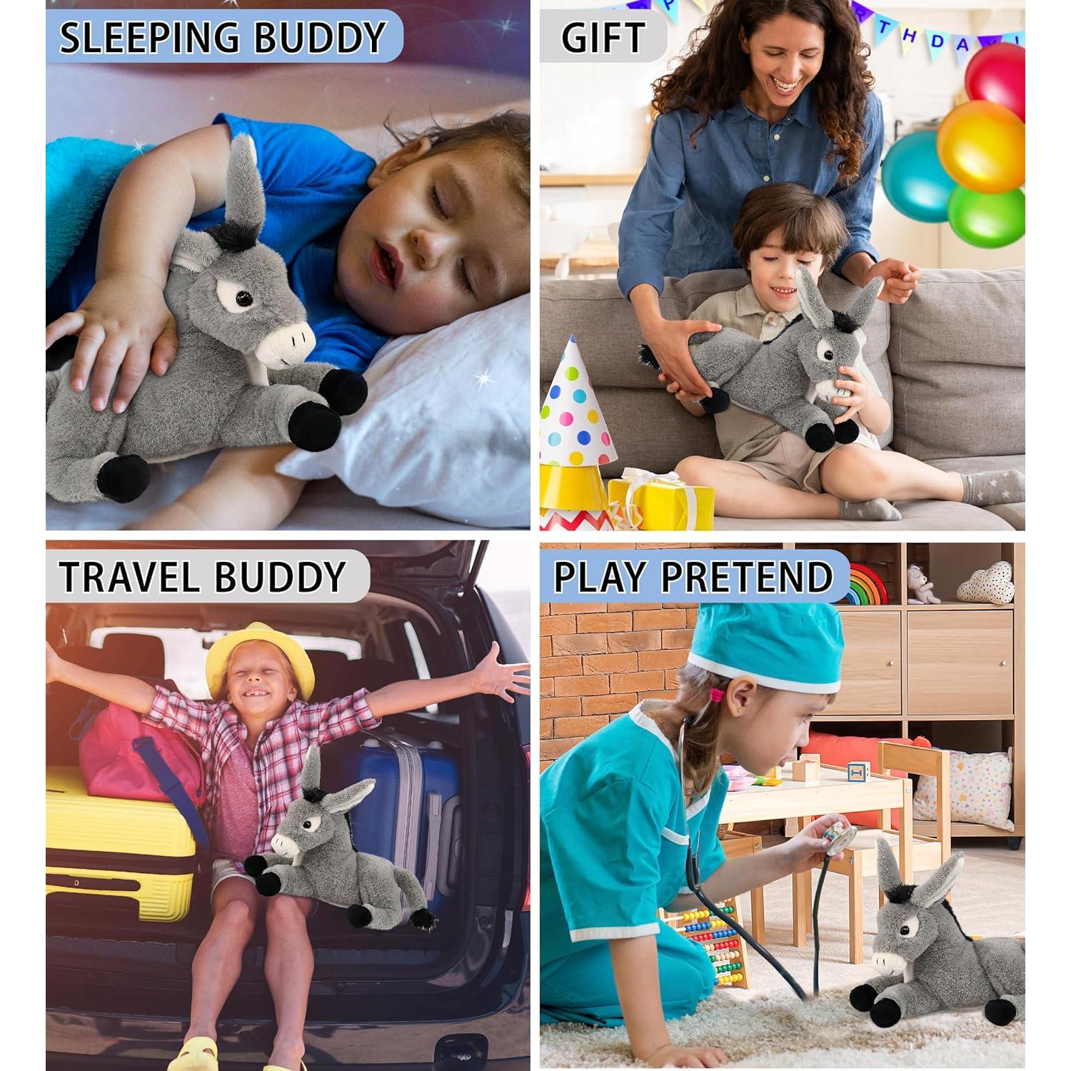 Peluche Burro Acostado DolliBu - Suave 23 cm para Niños y Adultos