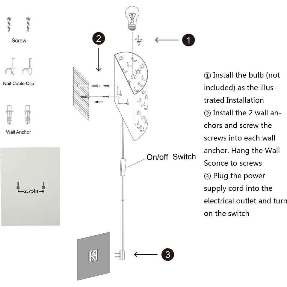 Aplique de Pared Enchufable AizzKry Estrellas y Lunas 27.9x22.9cm