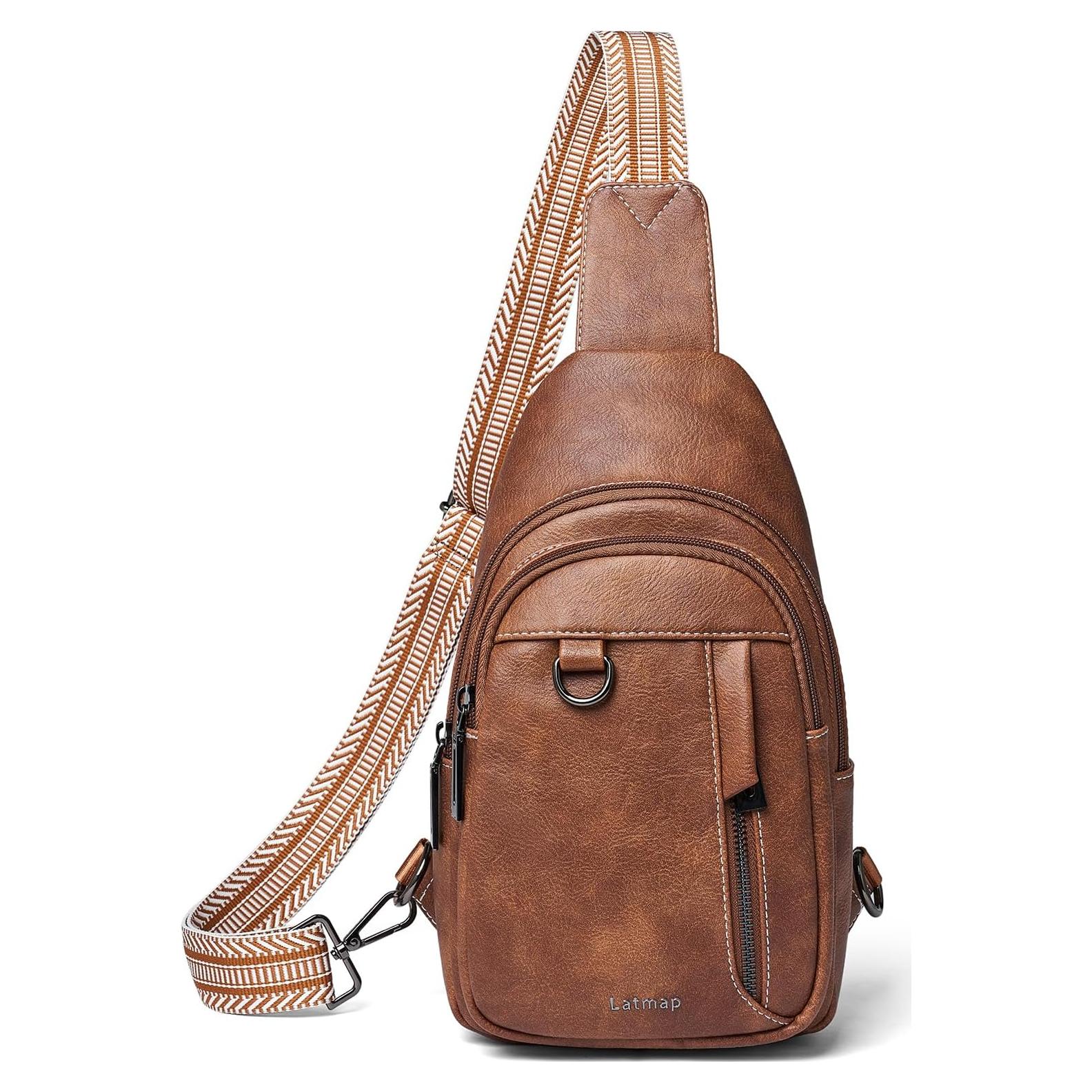 Mochila Sling 7L de Cuero Antirrobo para Viaje - Marrón