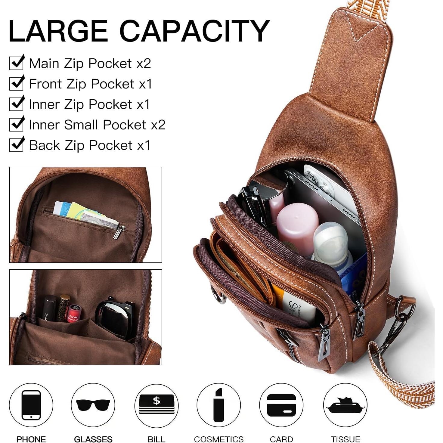 Mochila Sling 7L de Cuero Antirrobo para Viaje - Marrón