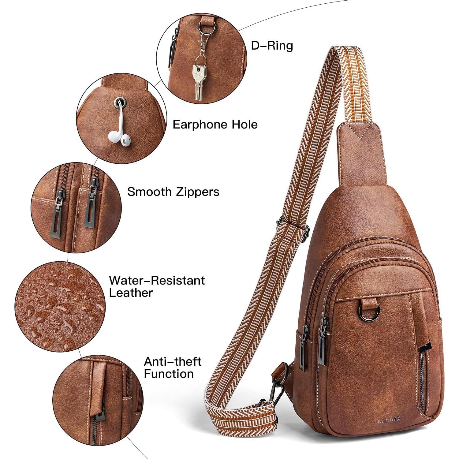 Mochila Sling 7L de Cuero Antirrobo para Viaje - Marrón