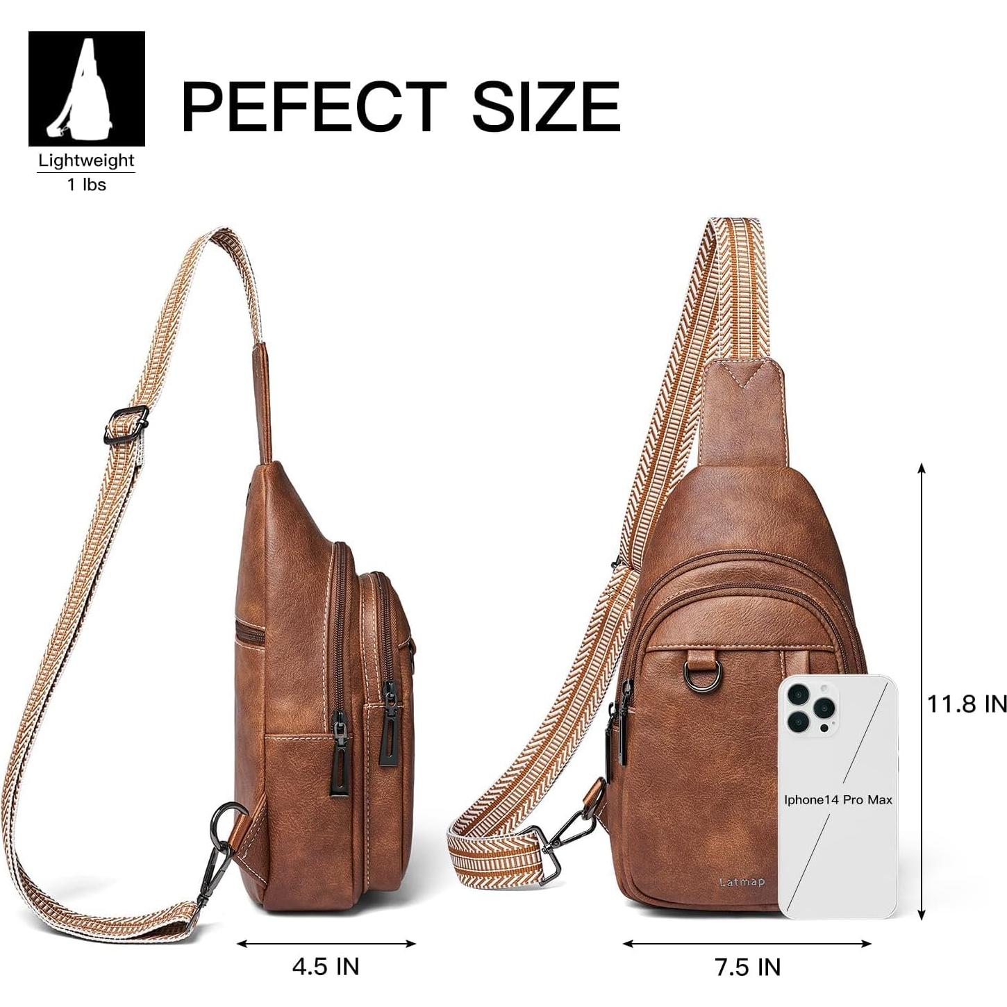 Mochila Sling 7L de Cuero Antirrobo para Viaje - Marrón