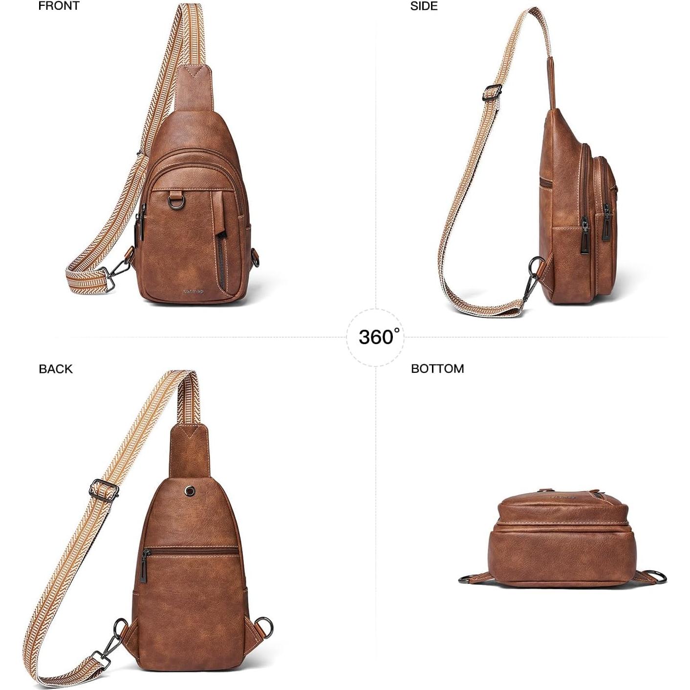 Mochila Sling 7L de Cuero Antirrobo para Viaje - Marrón