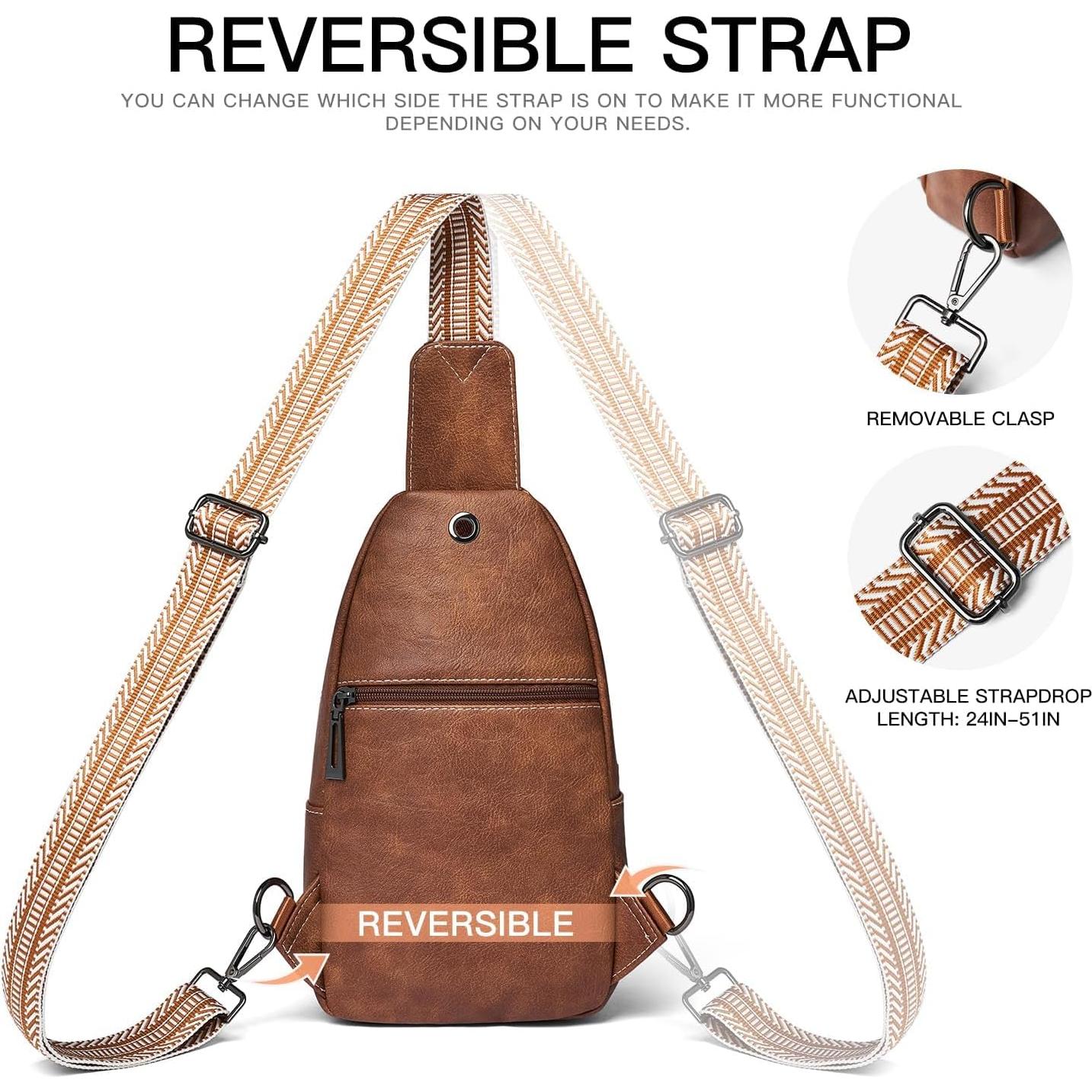 Mochila Sling 7L de Cuero Antirrobo para Viaje - Marrón