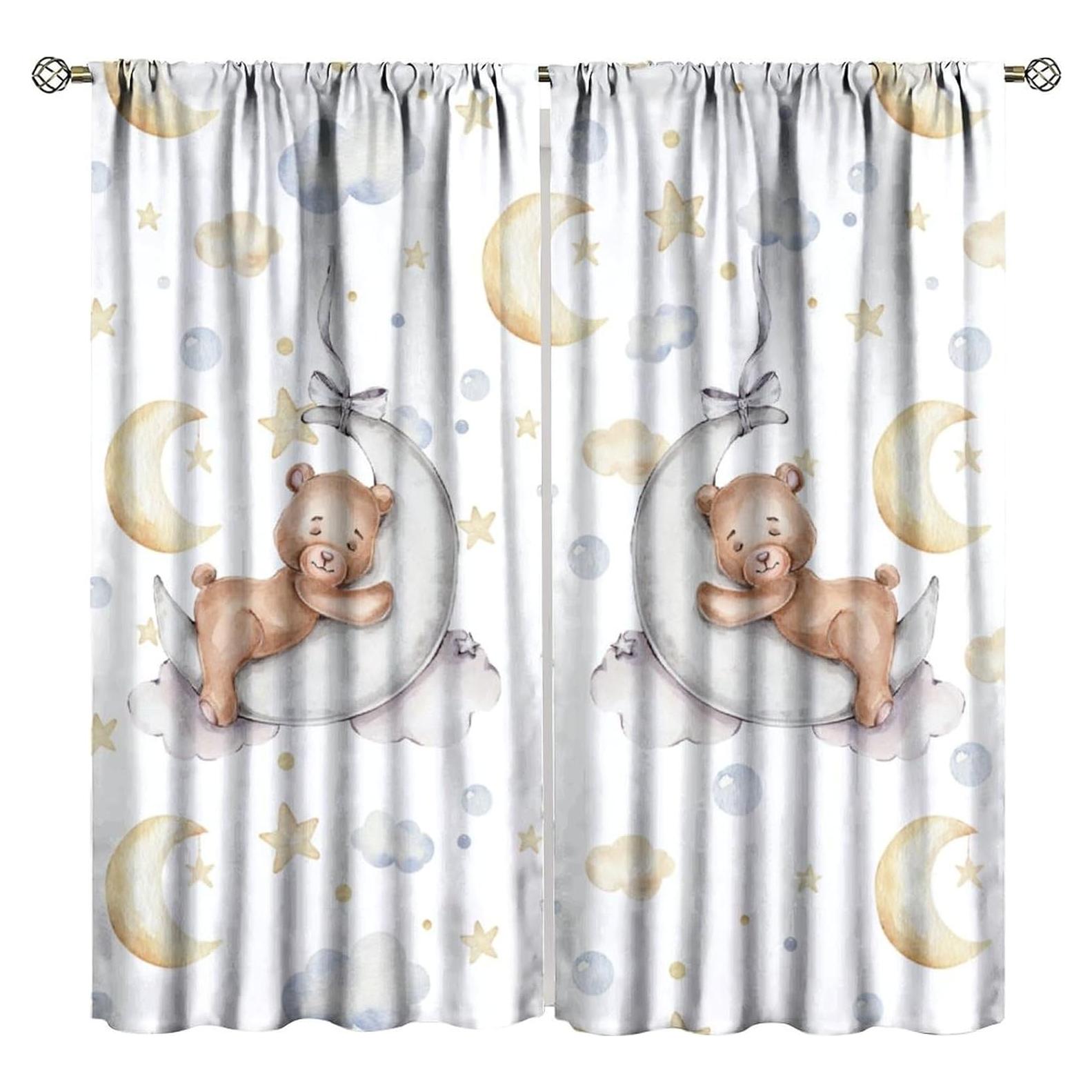 Cortinas Opacas para Niños Nanacur Oso Acuarela 52x114 cm