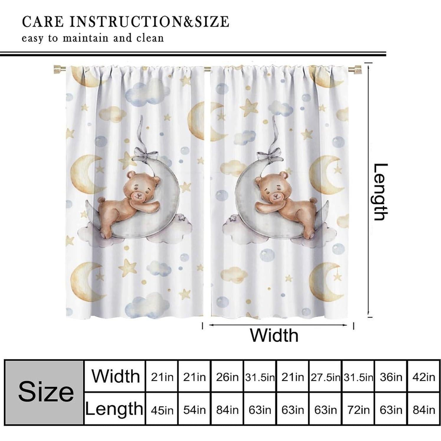 Cortinas Opacas para Niños Nanacur Oso Acuarela 52x114 cm